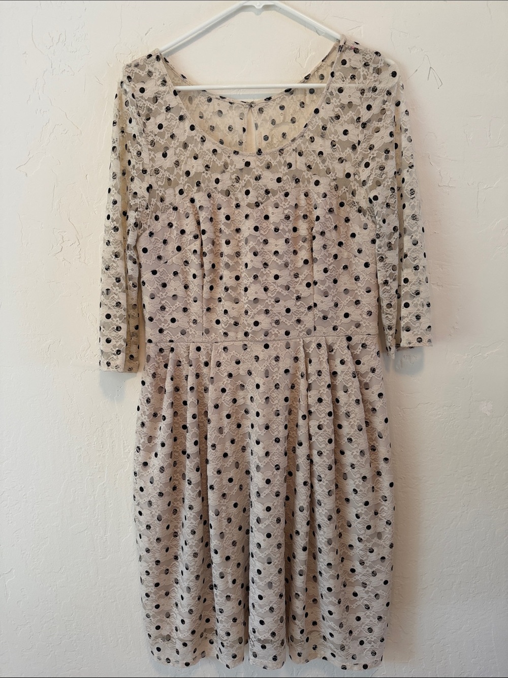 Betsy Johnson Cream Polka Dot Lace Dress Size 12 (fits like medium)